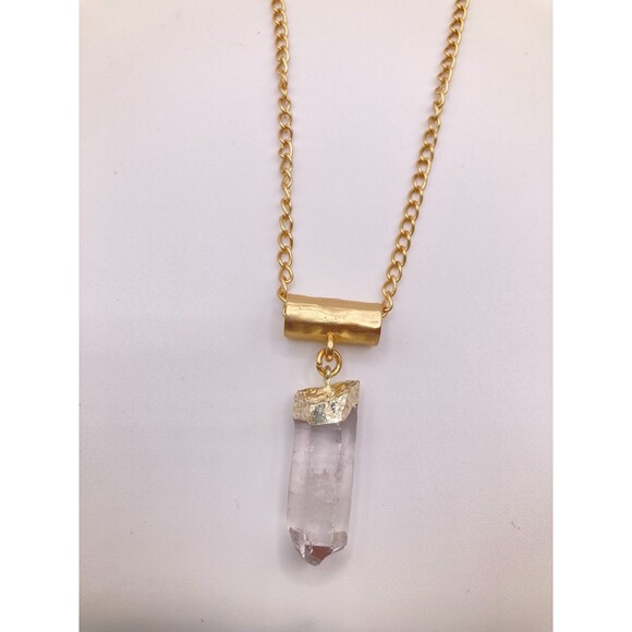 EXPRESS Worn Gold Tone Cloudy Imperfect Translucent Crystal Pendant 16" NEW - Picture 3 of 10